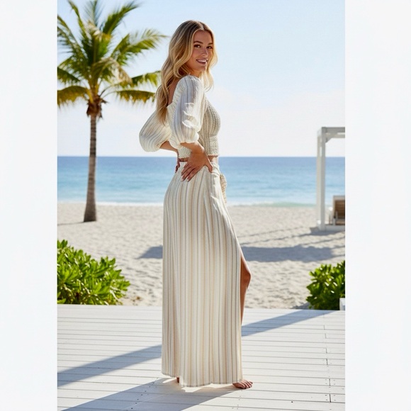 Anthropologie Peixoto Resort 2 piece Set Wide Leg Pant Crop Top Beach Wear M - Picture 2 of 16